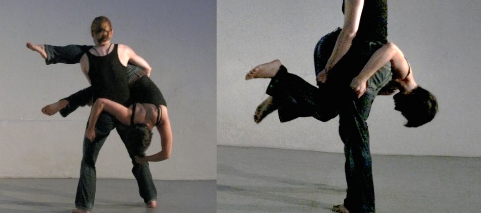 Teresa Hackel and Irene Schrder in dance performance for cracking egg in Treibhaus Katharinenstrasse, Dresden